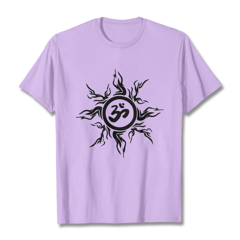 T-shirt en coton à motif soleil rayonnant Foviel entourant un symbole Om