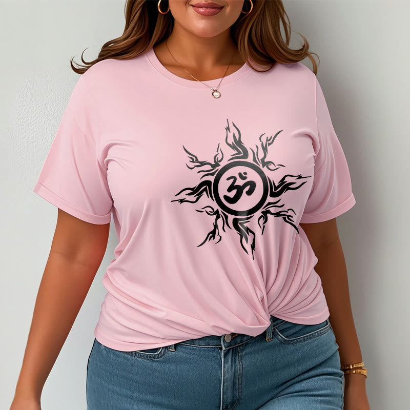T-shirt en coton à motif soleil rayonnant Foviel entourant un symbole Om