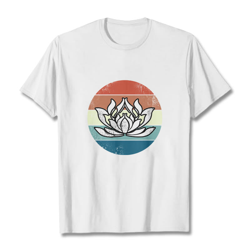 T-shirt Foviel Blooming Lotus à rayures colorées en coton