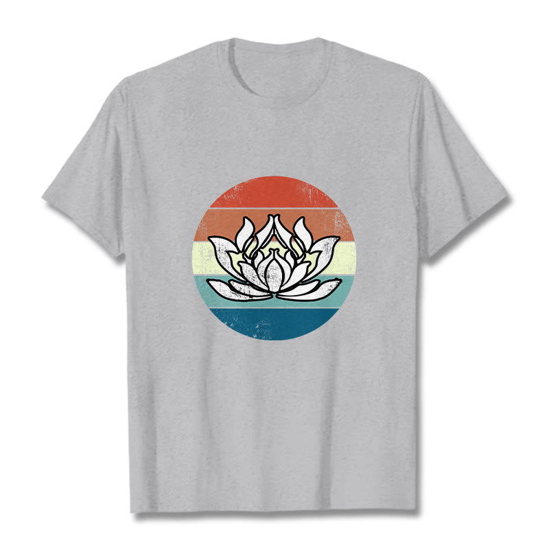 T-shirt Foviel Blooming Lotus à rayures colorées en coton