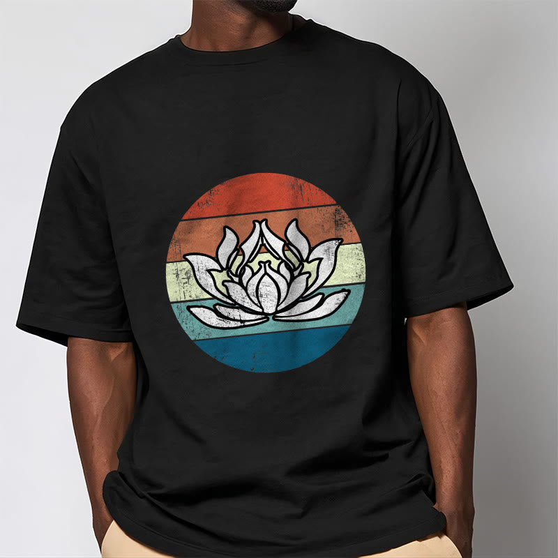 T-shirt Foviel Blooming Lotus à rayures colorées en coton