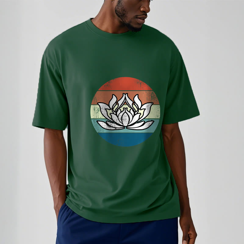 T-shirt Foviel Blooming Lotus à rayures colorées en coton