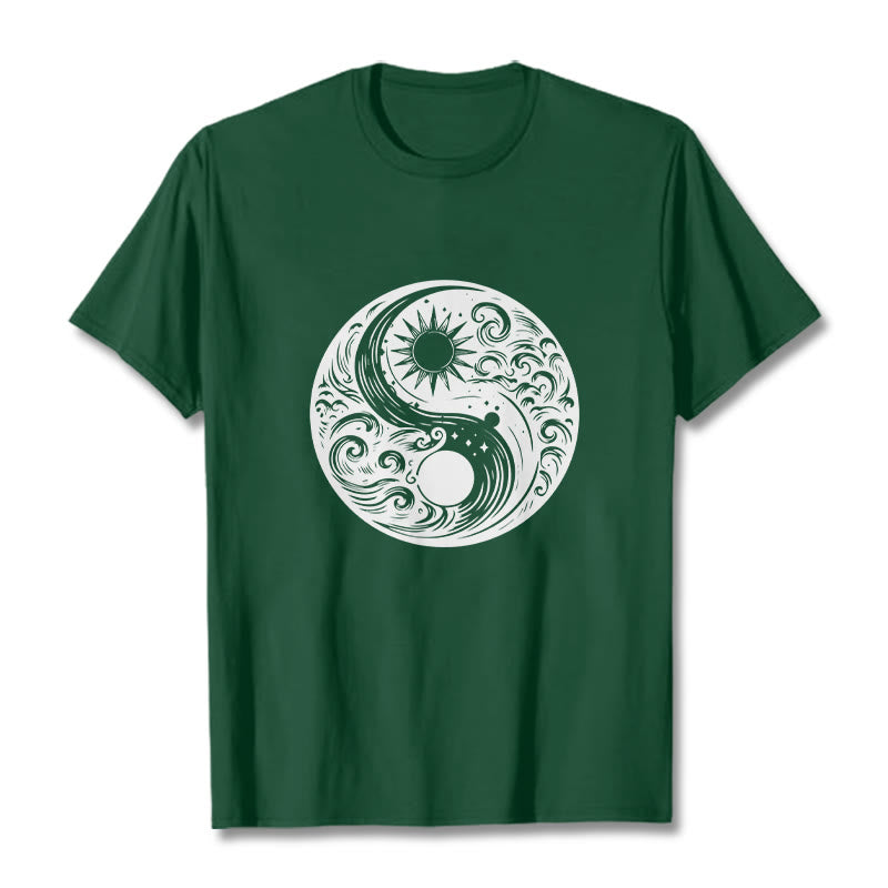 Foviel Sun Moon Waves Yin Yang Pattern Cotton Tee T-shirt