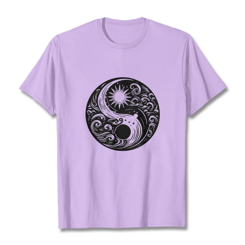 Foviel Sun Moon Waves Yin Yang Pattern Cotton Tee T-shirt