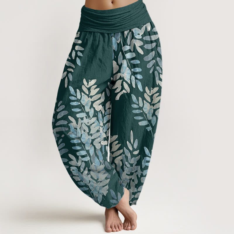Buddha Stones Cotton Casual Plant Interlaced Leaves Pattern Women's Elastic Waist Harem Pants - DarkCyan - US22,UK/AU26,EU54 (6XL) - image 4