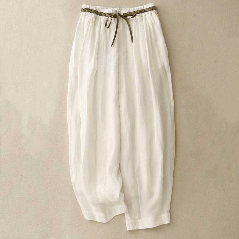 Buddha Stones Vintage Summer Casual Color Matching Drawstring Women's Harem Pants With Pockets - White - US8-10,UK/AU12-14,EU40-42 (2XL) - image 0