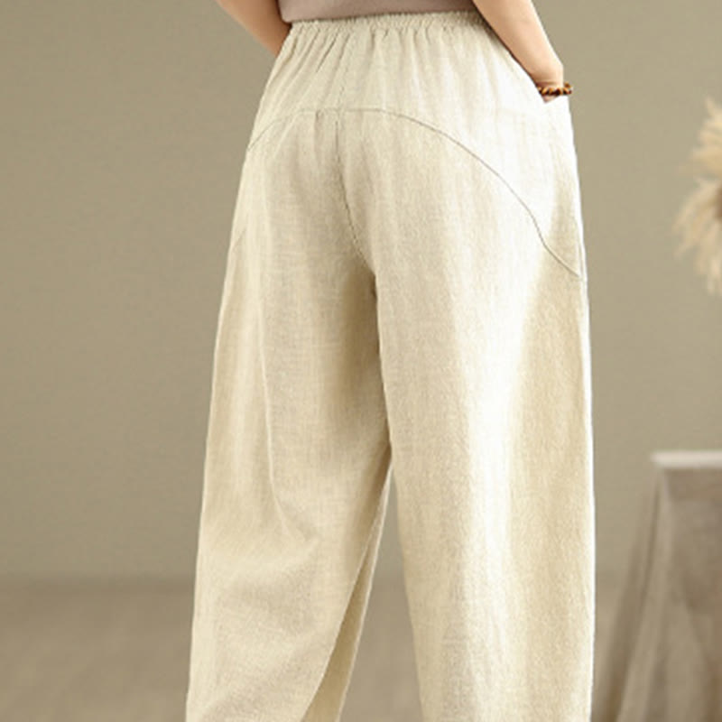 Buddha Stones Casual Daily Plain Simple Design Women's Cotton Linen Harem Pants With Pockets - image 5