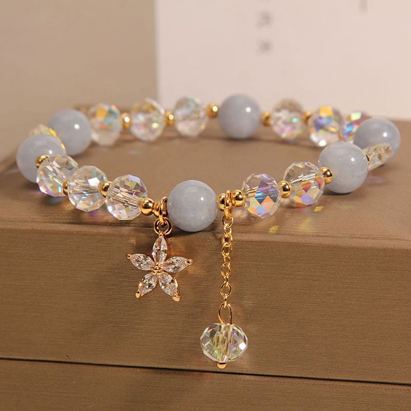 Foviel Natural Aquamarine Crystal Zircon Flower Peace Healing Bracelet