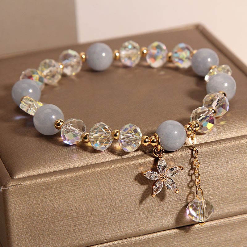 Foviel Natural Aquamarine Crystal Zircon Flower Peace Healing Bracelet