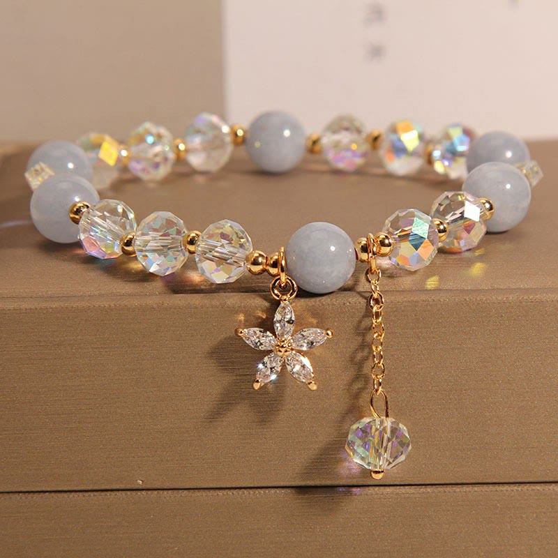 Foviel Natürliche Aquamarin Kristall Zircon Blume Frieden spirituell Armband