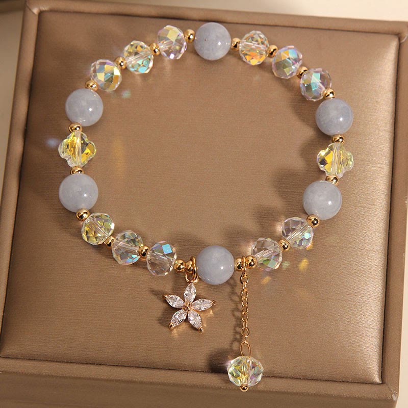 Foviel Natürliche Aquamarin Kristall Zircon Blume Frieden spirituell Armband