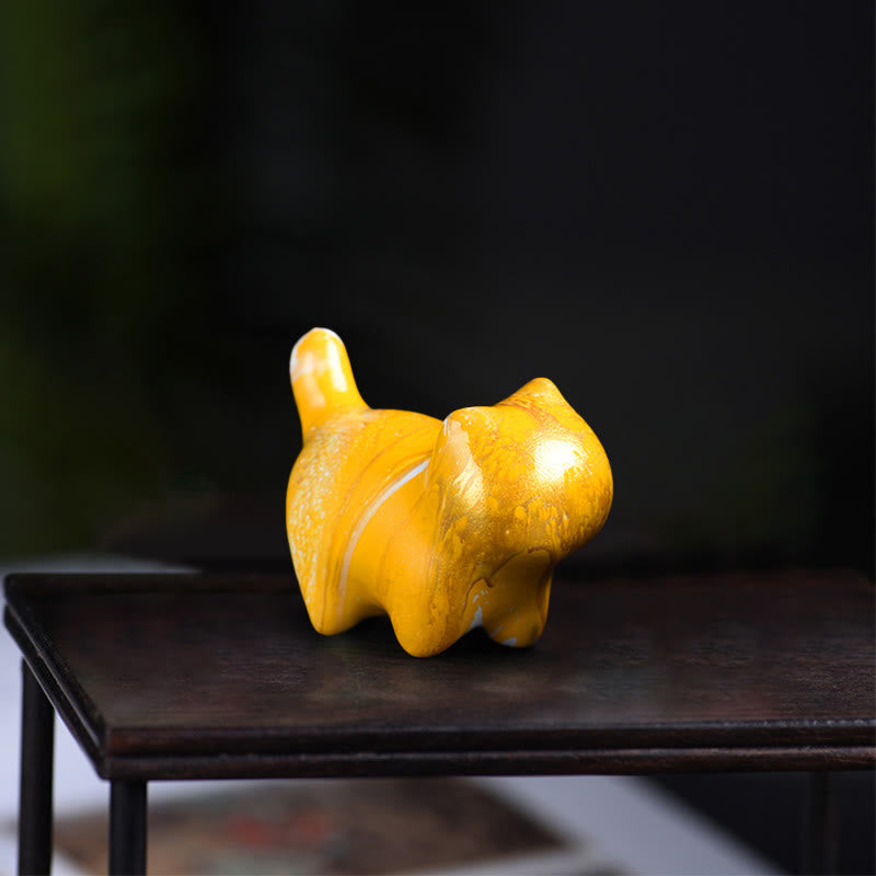 Foviel Mini adorable chat en bois d'ébène laqué, décoration artisanale de paix