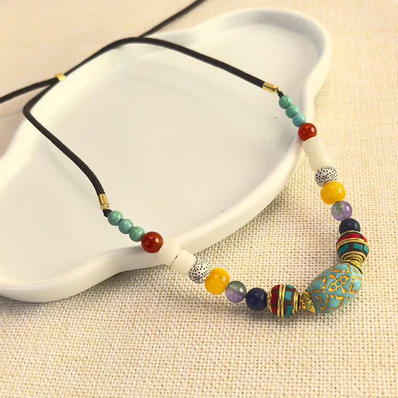 Pendentif de collier équilibre Foviel, perles de turquoise tibétaines faites à la main