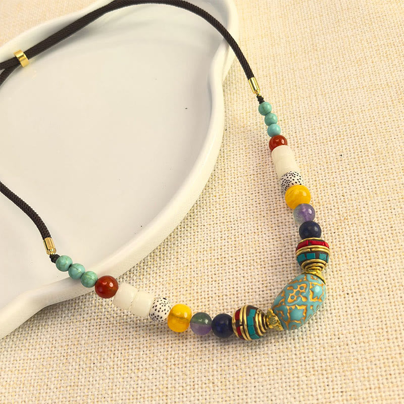 Pendentif de collier équilibre Foviel, perles de turquoise tibétaines faites à la main