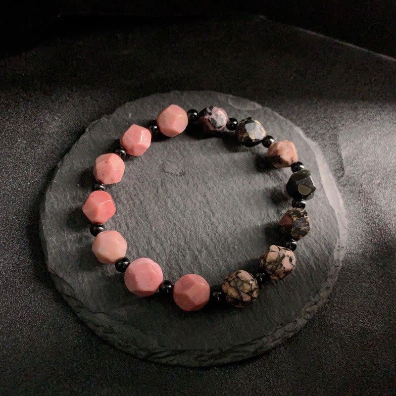Bracelet de guérison en perles polygonales de rhodonite naturelle Foviel, pierre à taches rouges et lignes noires