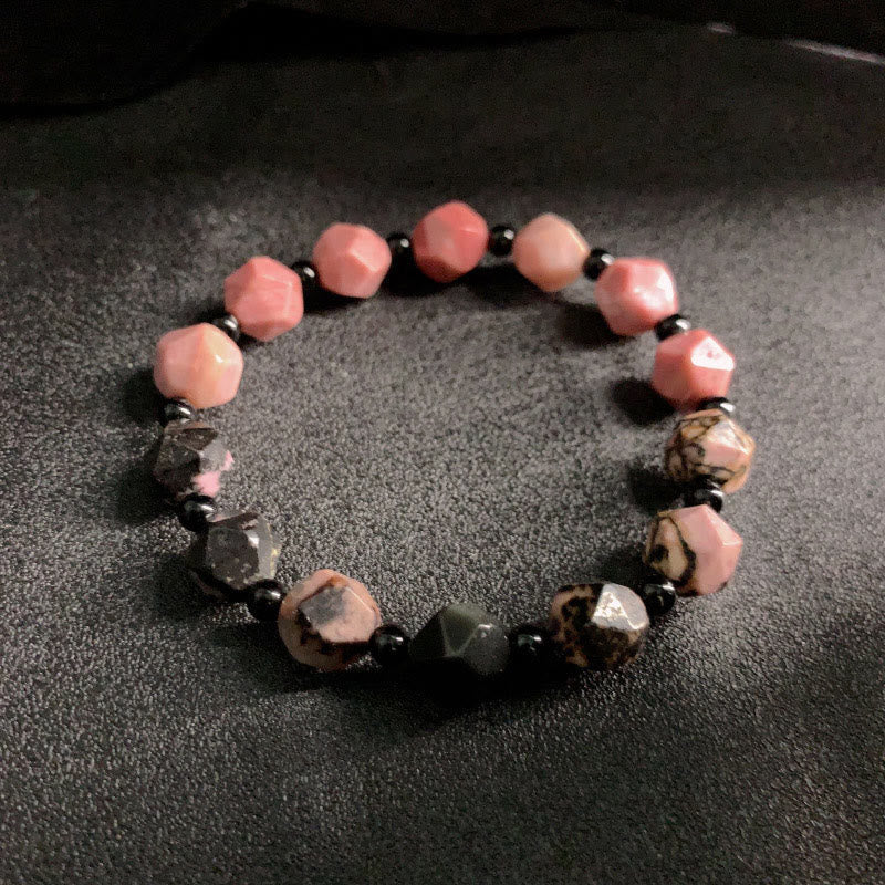 Bracelet de guérison en perles polygonales de rhodonite naturelle Foviel, pierre à taches rouges et lignes noires