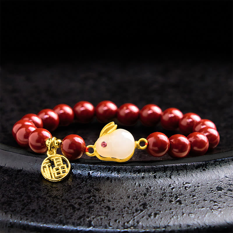 Foviel Cinnabar Rabbit Bunny Fu Character Blessing Bracelet
