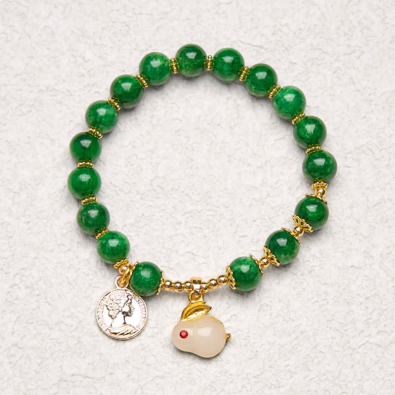 Bracelet de clarté Foviel en calcite verte avec charm lapin adorable