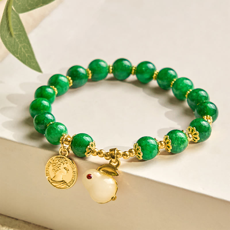 Bracelet de clarté Foviel en calcite verte avec charm lapin adorable