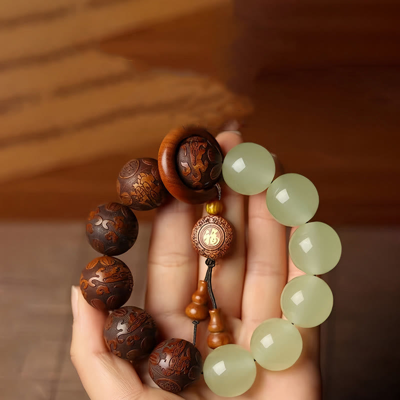 GRATUIT aujourd'hui : Bracelet PiXiu avec caractère Fu gravé sur bois de sappan, symbole de guérison et de chaleur