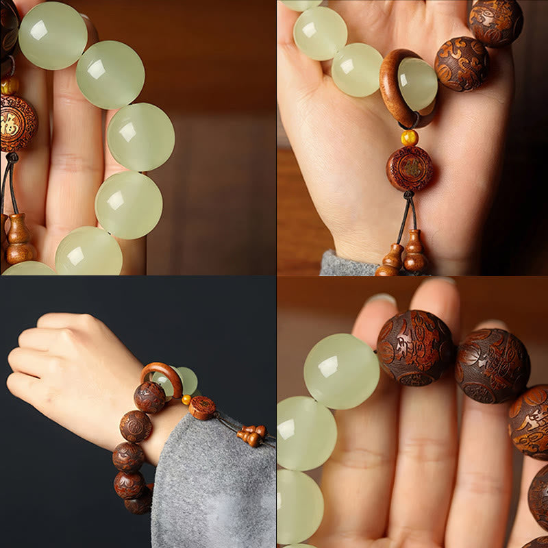 GRATUIT aujourd'hui : Bracelet PiXiu avec caractère Fu gravé sur bois de sappan, symbole de guérison et de chaleur