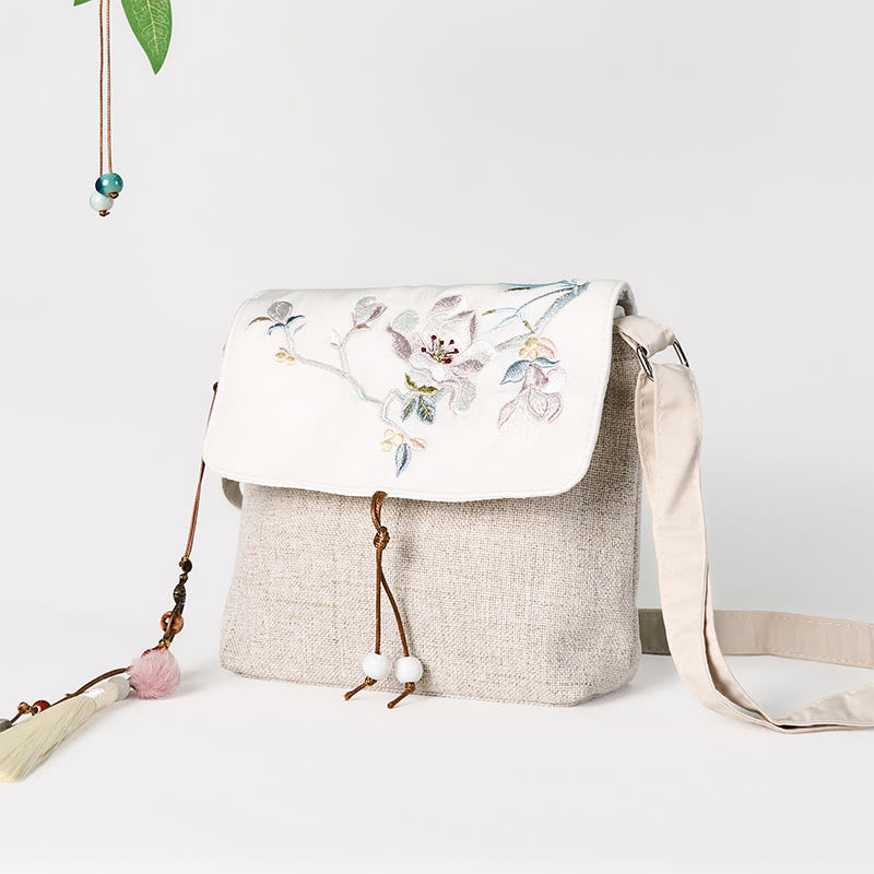 Sac à dos Foviel grand format en toile de polyester brodé de magnolias faits main