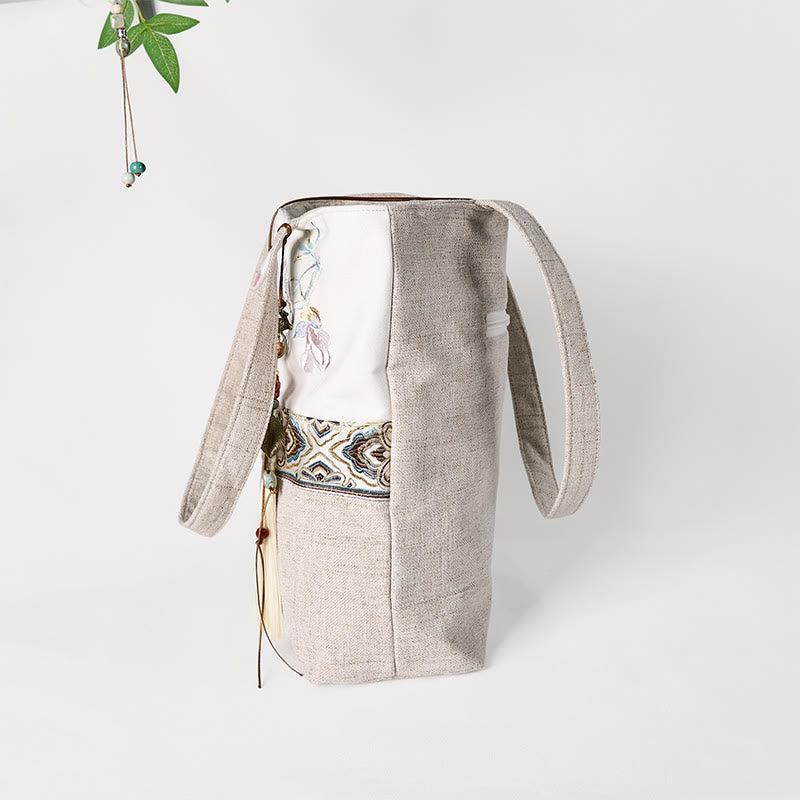 Foviel Magnolia Stickerei Leinwand Polyester Schultertasche