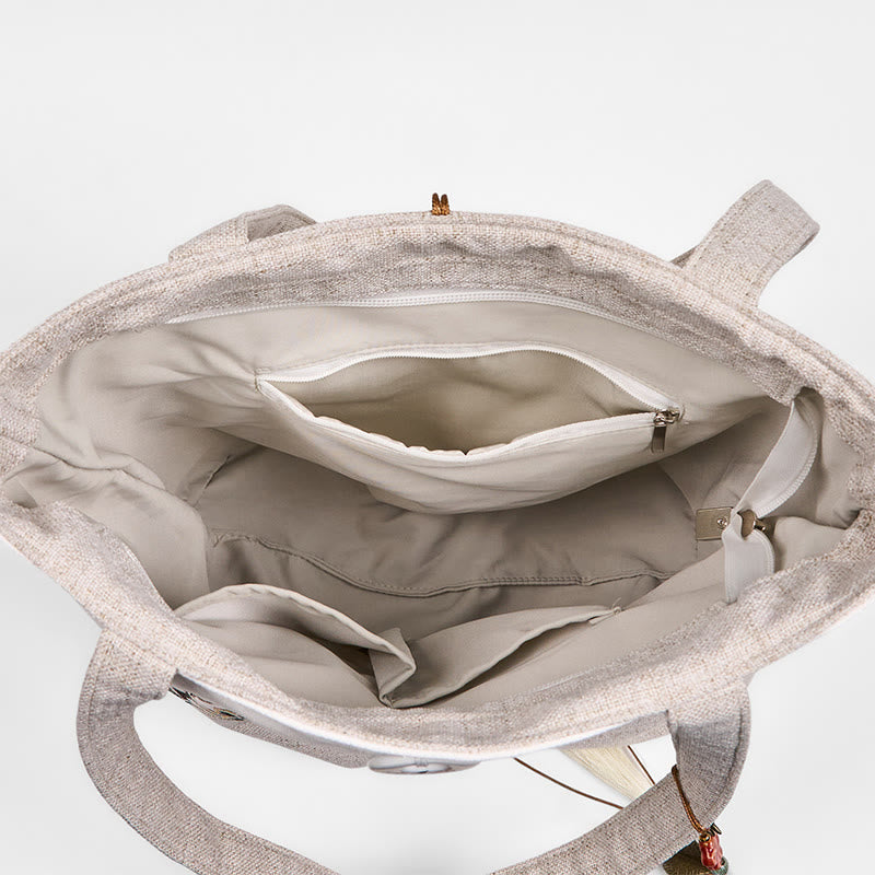 Foviel Magnolia Stickerei Leinwand Polyester Schultertasche