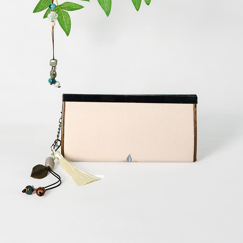 Porte-monnaie Foviel à grande capacité avec broderie double face fleur de magnolia