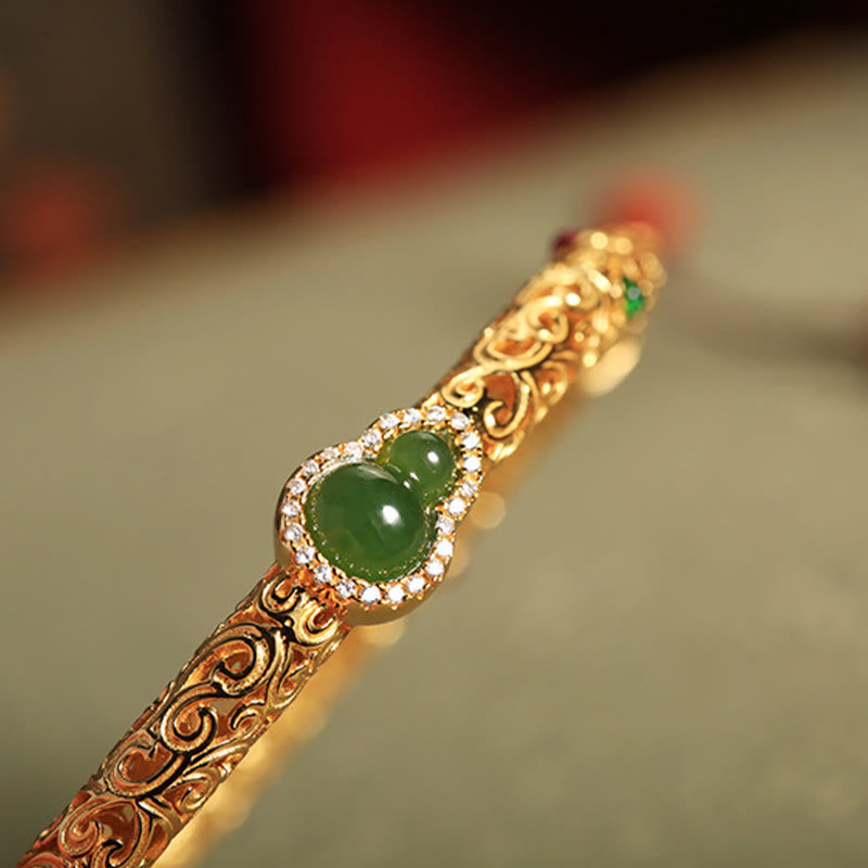 Buddha Stones "Sending Health and Good Fortune" Cyan Jade Copper Bangle Includes Gift Message Card - image 17