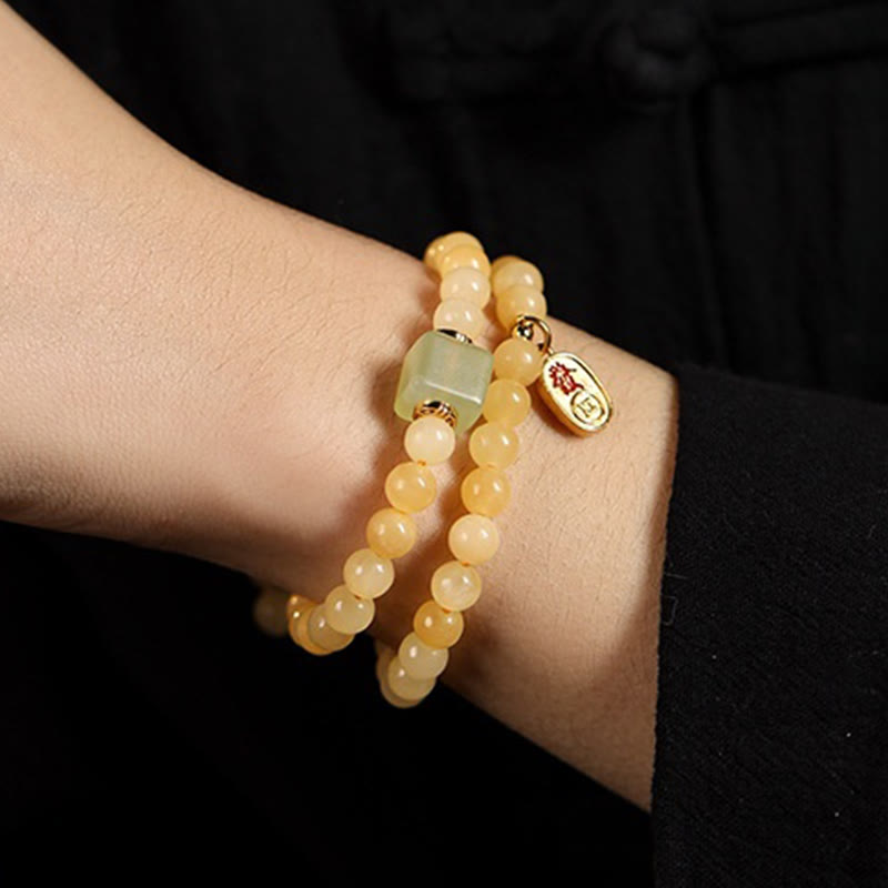 Foviel Topaz Perlen Jade Cube Doppelkreis Reichtum Armband