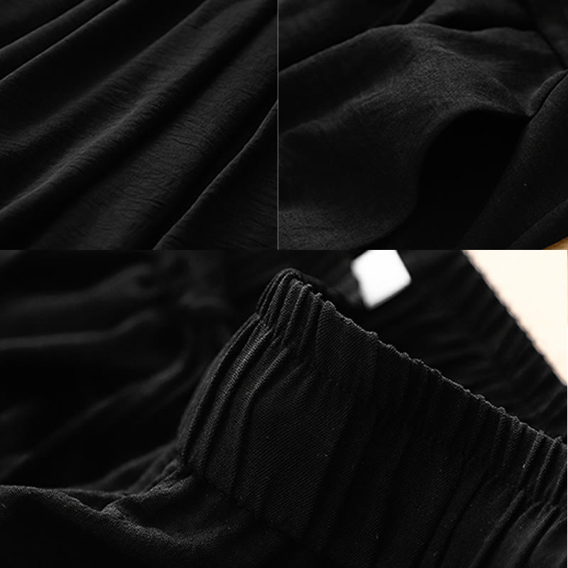 Foviel Causal Ethnic Simple Drawstring Design Women's Wide Leg Cropped Pants With Pockets
