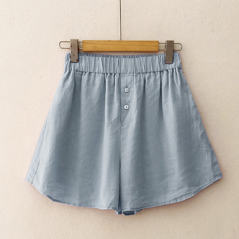 Foviel Sommer 2-teilig Einfarbig Lange Ärmel Hemd Top Shorts Meditation Kleidung Damen-Set mit Taschen