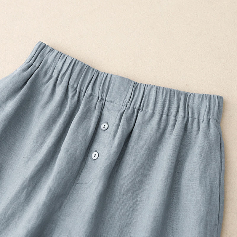 Foviel Sommer 2-teilig Einfarbig Lange Ärmel Hemd Top Shorts Meditation Kleidung Damen-Set mit Taschen