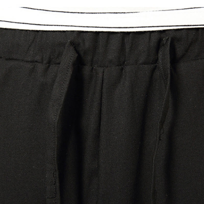 Buddha Stones Spring Plain Simple Patchwork Design Drawstring Men's 7-8 Length Wide Leg Pants With Pockets - image 22