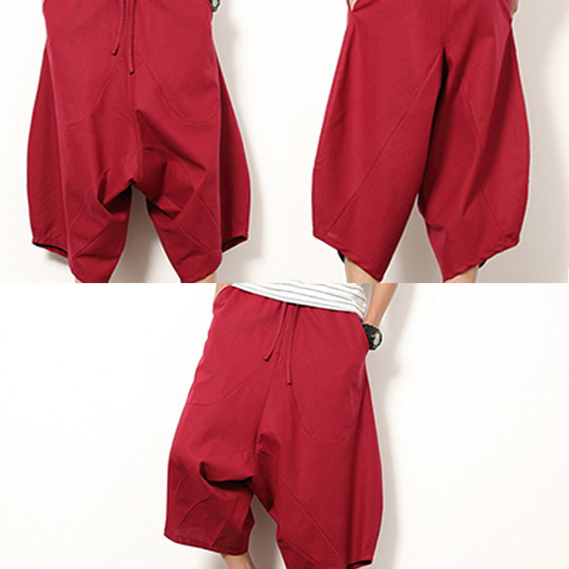 Buddha Stones Spring Plain Simple Patchwork Design Drawstring Men's 7-8 Length Wide Leg Pants With Pockets - image 16
