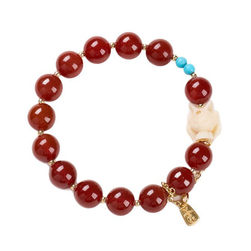 Foviel Nine Tailed Fox Joy Red Agate Ivory Fruit Copper Plated Gold Confidence Bracelet