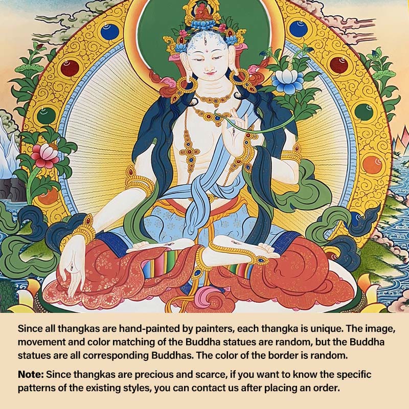 Peinture de Thangka tibétain Foviel - Dieu de la richesse jaune, Tara verte, Avalokitesvara - Décoration faite à la main, boîte mystère (style aléatoire)
