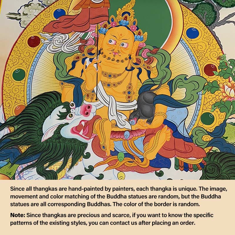 Peinture de Thangka tibétain Foviel - Dieu de la richesse jaune, Tara verte, Avalokitesvara - Décoration faite à la main, boîte mystère (style aléatoire)
