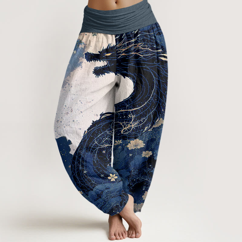 Buddha Stones Casual Dragon Ancient Tree Pattern Women's Elastic Waist Harem Pants - SteelBlue - US22,UK/AU26,EU54 (6XL) - image 8