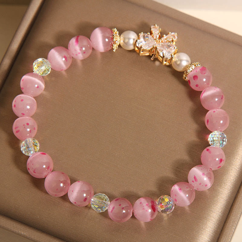Foviel Cherry Blossom Pink Cat's Eye Pearl Bow-knot Rosette Support Bracelet