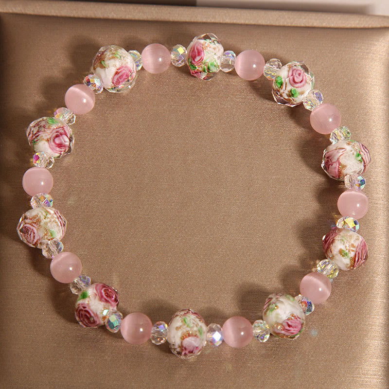 Foviel Rosa Kristall Liuli Glasperlen Katze Auge Wärme Armband
