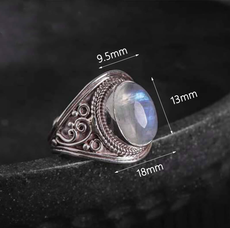 Foviel 925 Sterling Silver Handmade Natural Moonstone Healing Adjustable Ring