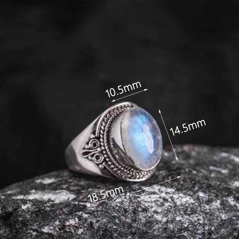 Foviel 925 Sterling Silver Handmade Natural Moonstone Healing Adjustable Ring