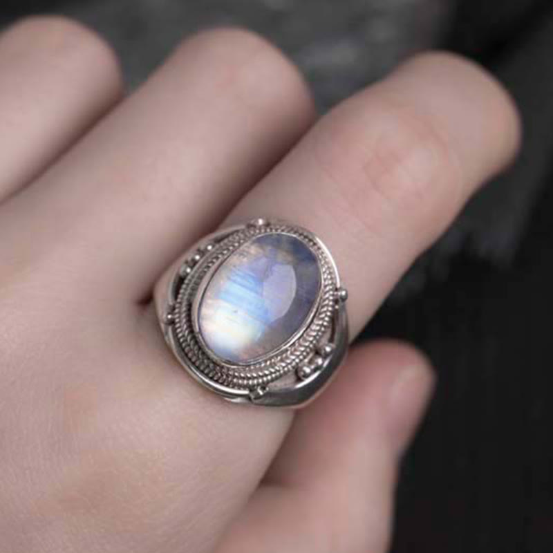 Foviel 925 Sterling Silber Handgefertigte natürliche Mondstein spirituell verstellbarer Ring