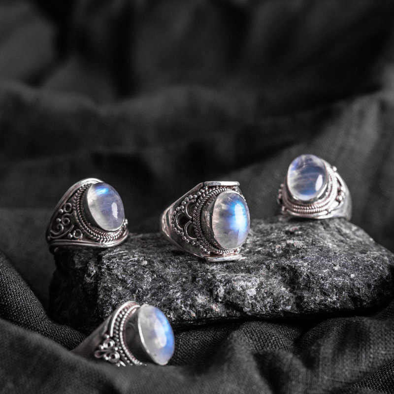 Foviel 925 Sterling Silber Handgefertigte natürliche Mondstein spirituell verstellbarer Ring