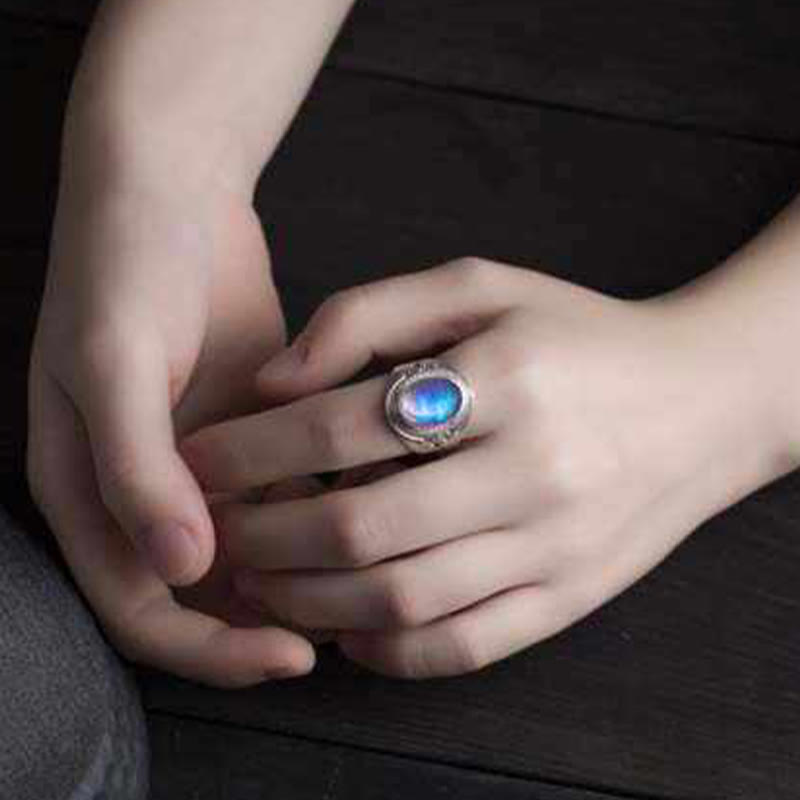 Foviel 925 Sterling Silver Handmade Natural Moonstone Healing Adjustable Ring