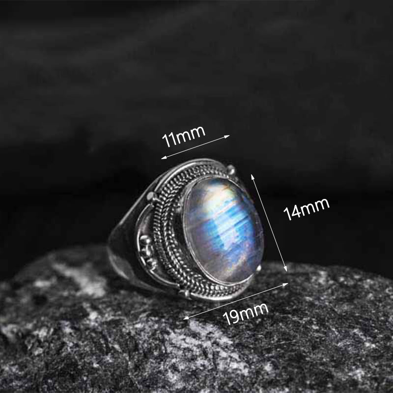 Foviel 925 Sterling Silver Handmade Natural Moonstone Healing Adjustable Ring