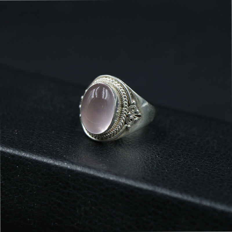 Bague ajustable Foviel en argent sterling 925, faite à la main, en quartz rose naturel, énergie d'amour