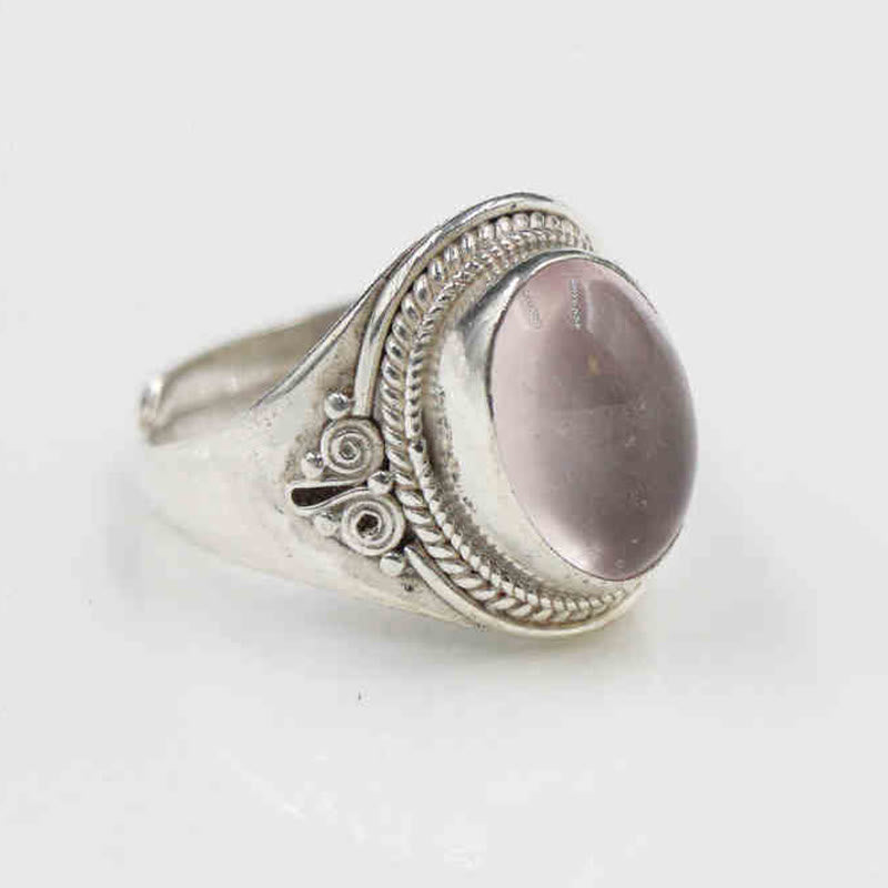 Bague ajustable Foviel en argent sterling 925, faite à la main, en quartz rose naturel, énergie d'amour